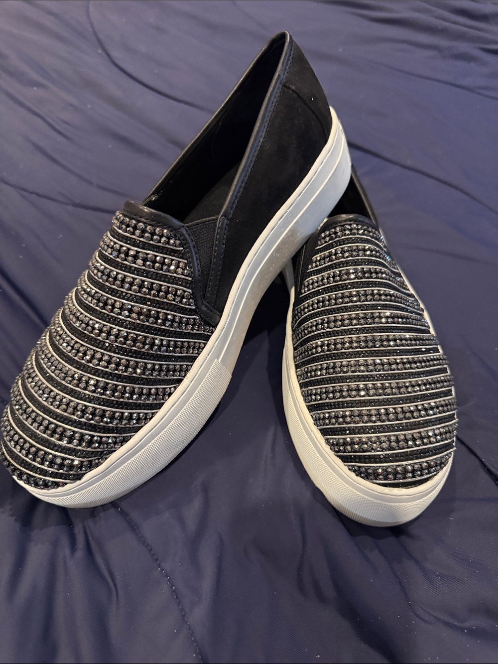 Carlos by Carlos Santana Black Beaded Slip-On Sneakers with White Sole NWOB 10